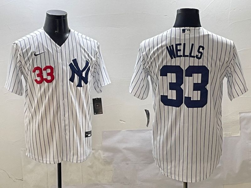 Men New York Yankees #33 Wells White Stripe Game 2025 Nike MLB Jersey style 7